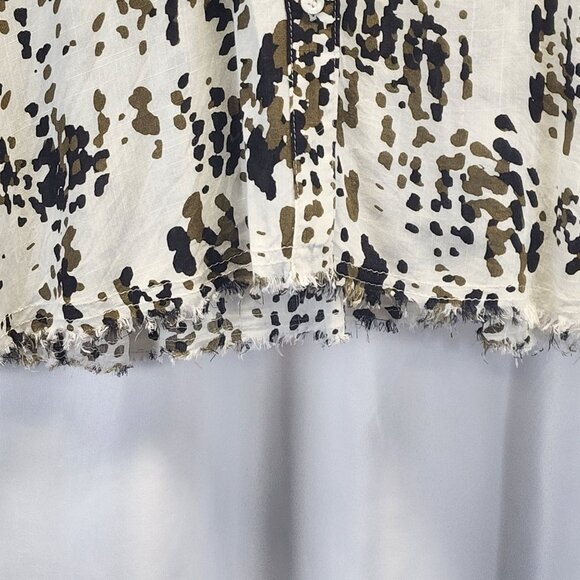 Womens For The Republic Abstract Jungle Dot Rayon Button-Front Shirt - Picture 3 of 12